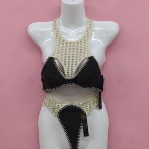 Victoria Secret Archives Crochet Scuba Top & Thong Bottom Bikini Set Small Black